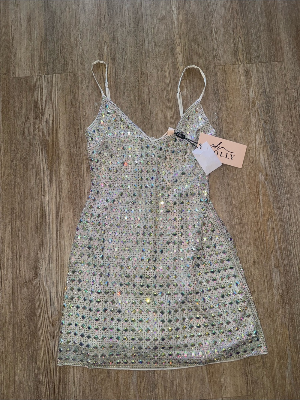Oh Polly Silver Sequin Embellished Slip Dress